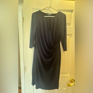 Ralph Lauren Navy Blue 3/4 Sleeve Draped Dress